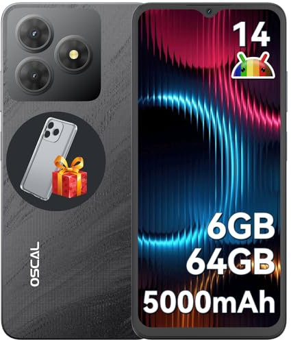 OSCAL FLAT 2C Mobile Phones, Android 14 Phone(2025), Cheap Android Mobile Phone for sale, 6GB +64GB/2TB Octa Core, 6.56 Display, 5000mAh Battery, 13MP Main Camera, 4G Dual SIM, FaceID/OTG/GPS-Black