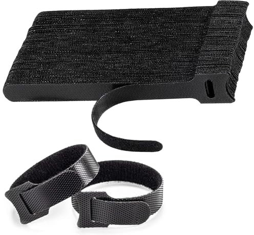 Cable Tie Reusable Black, 100 Pcs Straps Adjustable Releasable Extension Hook and Loop, Tidy Wraps for Cable Tidy, Wire Management, Cord Organizer