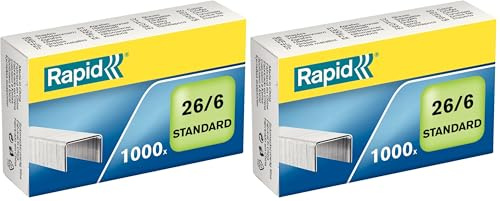 Rapid 26/6mm Standard Staples, For Stapling up to 20 Sheets, Use with Desktop and Electric Staplers, Galvanised Wire, Box of 1000, 24861300 (Pack of 2)