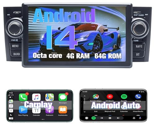 Android Autoradio für FIAT Punto evo Linea Android Bildschirm Stereo Radio GPS Wireless Carplay, Android Auto,Navigation, Bluetooth,WiFi,FM/AM Radio [4G RAM+64G ROM]