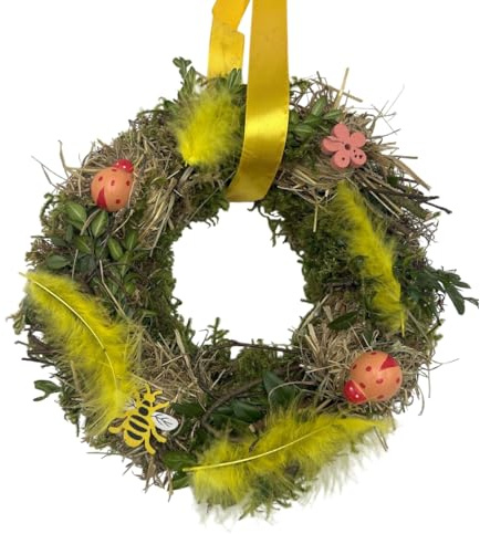 Tisch- oder Türkranz rund ø 25 cm - Kranz mit Deko Handgebunden Natur mit Deko - Frühling - Ostern - Sommer (Art.234)