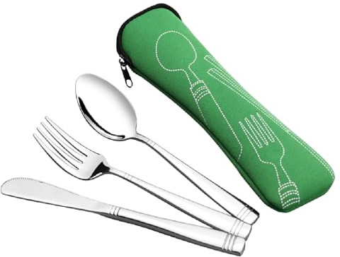 Obstnny 3 Pieces Travel Cutlery Set with Case, Reusable Stainless Steel Camping Flatware