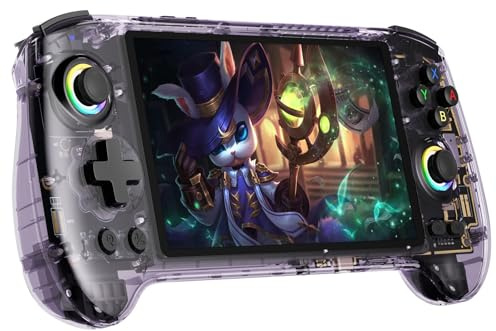 RG557 - Console di gioco portatile retrò, emulatore portatile con schermo AMOLED da 5,48 pollici, precaricato, 4423 giochi, sistema Android 14, dimensità 8300, processore WiFi 6E, Bluetooth 5.3 (viola