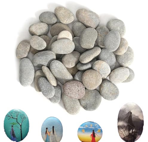 EIMZU Lot de 50 galets lisses peints - Galets plats à peindre - Grands galets plats à peindre - Pour peinture, art, peinture colorée et décoration