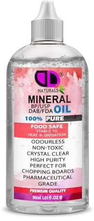 DD Teck Pure Mineral Oil Premium Food Safe, Chopping Board Oil, Cutting Board, Worktop, Butcher Blocks, Countertops Wood, Slate, Stone- tasteless, odourless & clear (30ml Nozel)