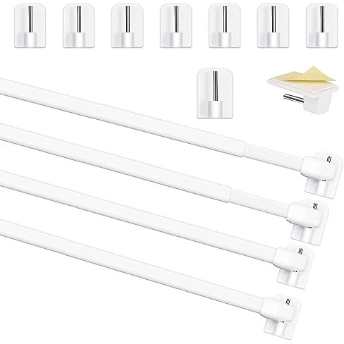 Honeyes Barres de Vitrage Extensible Tringle Sans Percage Réglable Tringle a Rideau pour Fenetre Pvc pour rideaux en Maille et de Crochets Rideau Adhésive,Blanc (4PCS 60-110CM)