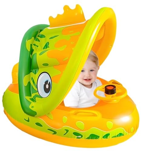 Hogvinnatil Schwimmer für Kinder, erste Schritte, aufblasbarer Donut mit Sonnenschutz, Wasserspiel in Form eines Bootes mit und Per, Mädchen und
