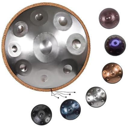 22 Zoll Handpan Drum 9/10/12 Töne Handpan Trommel Stahltrommel 440 Hz Percussion Musikinstrumente Für Anfänger Profis Musiktherapie Mit Tasche Schlägel Ständer(Silver,12 Notes)