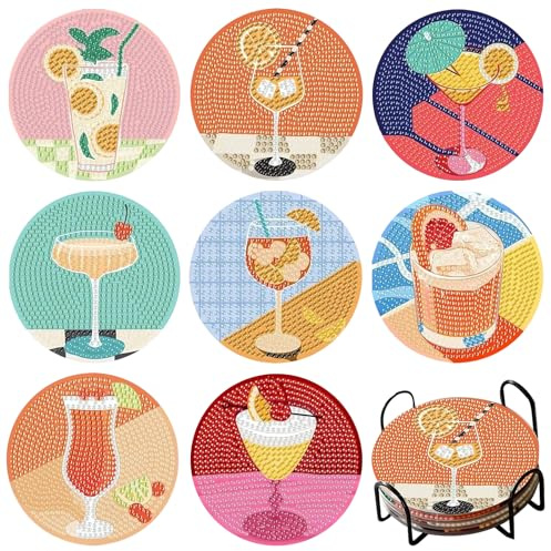 wlsvega 8 PièCes Peinture Diamant Dessous | Diamond Painting Dessous DéButants,Rondes AntidéRapantes,AdaptéEs aux Enfants et Aux DéButants (Style de tasse)
