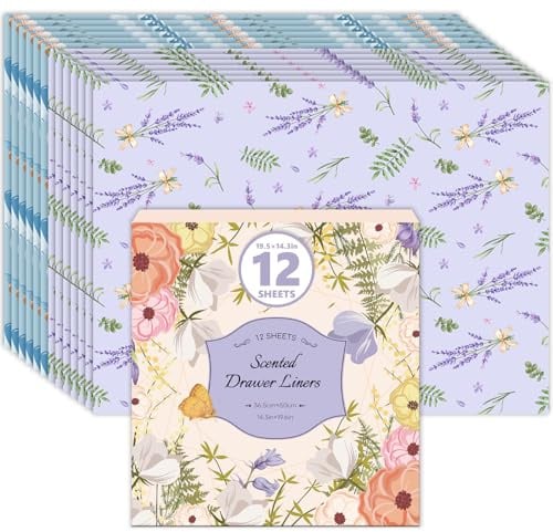 SCENTORINI Lavender Baby Powder Drawer Liners 12 Sheets for Wardrobe Closet