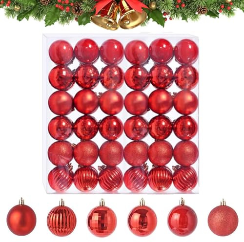 Gleemix Mini Weihnachtskugeln Rot, 36 Stück Rote Weihnachtskugeln, 3 cm Weihnachtsbaum Kugeln, Christbaumschmuck Rot, Weihnachtsbaumschmuck