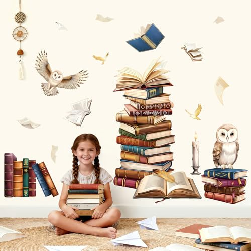 decalmile Wandsticker Zauberbuch Kinder Fliegenden Wandtattoo Büchern Eule