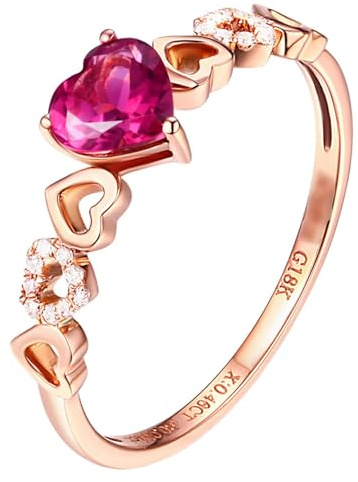 Homxi Trauring Damen Ringe Rosegold 375, Hohl Herz mit Erstellter Rubin 0,5 Karat und Moissanit, Rosegold Eheringe Verlobung Damen Ring Gr. 56 (17.8)