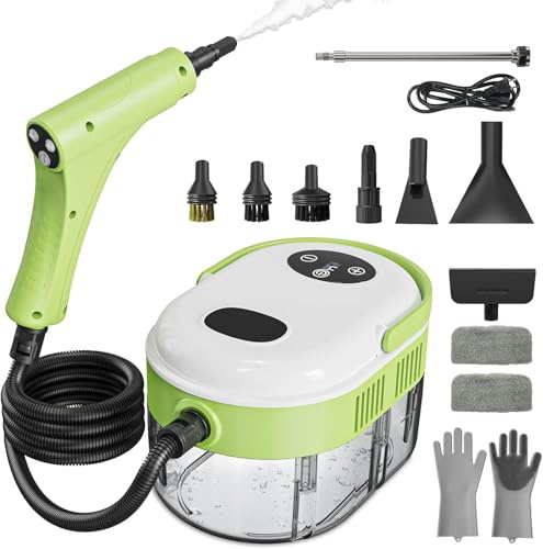 Steam Cleaner, Handheld Steam Cleaner with 6 Levels Adjustable Handle, 1.5L Water Tank, Steamer for Cleaning, Portable Steam Cleaner for Home, Car, Furniture, Couch (White & Green)