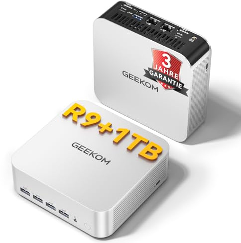 GEEKOM Mini PC AI A7 MAX con AMD Ryzen 9 7940HS,1TB SSD,16GB DDR5 | Sistema pronto all'uso,Grafica Radeon 780M, 4 Modalità | USB4 | 8K | Lettore SD