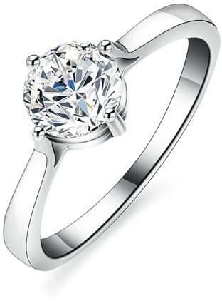 Gualiy Platin Eheringe 950, Trauringe 4 Krappen 1ct Rund Moissanit Solitär Hochzeit Ring Damen Größe 62