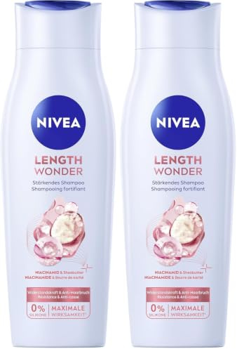 NIVEA Length Wonder stärkendes Shampoo Limited Edition Leni Klum, stärkendes Shampoo mit Niacinamid und Sheabutter, Pflegeshampoo für langes Haar ohne Spliss (250 ml) (Packung mit 2)