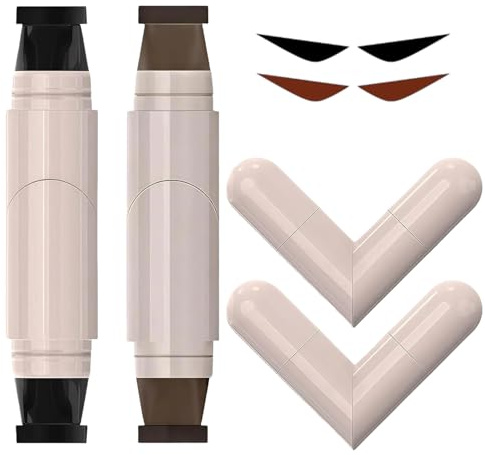 2PCS Gel Eyeliner Pencil & Stamp Set - Rotatable Foldable Wing Shaping Tool, Waterproof Smudge-Proof Long-Lasting, Left/Right Eye Marked For Beginners & Enthusiasts（Black & Brown）