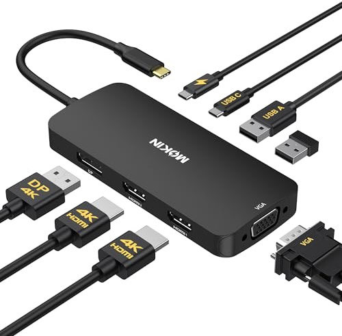 MOKiN USB C Docking Station Dual Monitor for Windows, 2 HDM,DP,VGA(Black) | 8-in-1 Laptop docking station, Dual 4K HDMI Adapter for 2 monitors, 100W PD Charging, 3×USB 2.0, Multi monitor USB C Dock