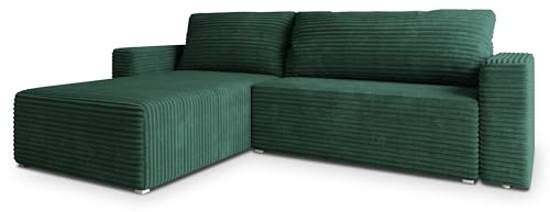 Masseno Ecksofa CALTI T mit Schlaffunktion L-Form, Modern Sofa mit Bettkasten, Wohnzimmersofa, Couch, Soffa, Bettsofa, Couchgarnitur - Grün, TILIA 39