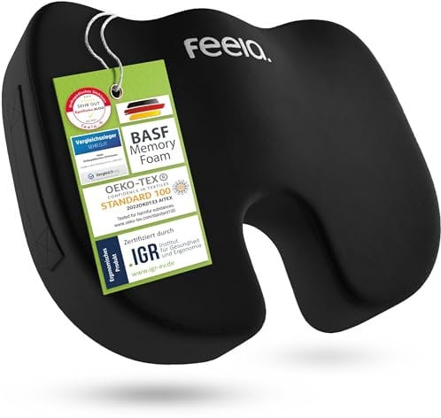 feela.® Orthopädisches Sitzkissen [3 Härtegrade] - Ergonomisches Sitzkissen für Bürostuhl & Co - Wirkt Schmerzreduzierend, Erhöht Sitzkomfort, Fördert Durchblutung und Entlastet das Steißbein (Medium)
