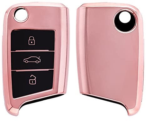 kwmobile Autoschlüssel Hülle kompatibel mit VW Golf 7 MK7 3-Tasten Autoschlüssel - Schlüsselhülle Silikon Cover - Rosegold matt Schwarz