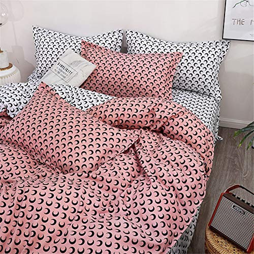 Mateju Housse de Couette Simple 2 Place, Moderne Imprimé 3 Pièces Parure de Lit 2 Taies d'oreiller Microfibre Polyester avec Fermeture Éclair 1/2 Personnes (La Lune Rose,220x240cm)