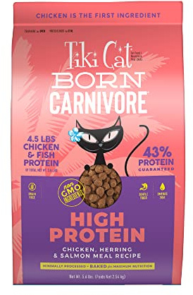 Tiki Cat Born Carnivore High Protein, Chicken, Herring & Salmon Meal, Grain-Free Baked Kibble to Maximize Nutrients, Dry Cat Food, 5.6 lbs. Bag