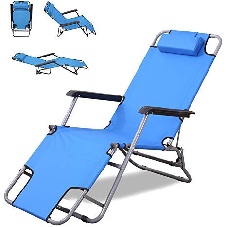 DORALO Klappbar Gartenliege, Sonnenliege Relaxliege Liege Mit Kissen, Rückenlehne Verstellbar, Wetterfeste Campingliege Für Balkon, Garten, Terrasse, Innen- Und Außen (Blau)