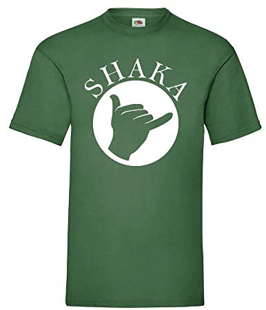 Generisch Shaka Gruß Hombre Camiseta - shirt84 - Verde Botella, XL