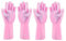 ALCIONO (Set of 2 Pair) Dishwashing Gloves Reusable Silicone Cleaning Gloves with Scrubber, Dish Washing Sponge Gloves Great for Washing Dish, Kitchen. (Pink)
