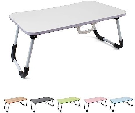thesecrethome.es -Bandeja para Desayuno - Mesa Plegable para portátil - Bandeja abatible - Mesa pequeña para Ordenador Dormitorio salón Comedor, Cama de Madera (60 x 40 x 27 cm) (Blanco)