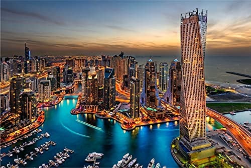 Muralo Non-woven Photo Wallpaper 368 x 254 cm City Dubai Building Wallpaper Skyscraper Architecture Harbour River Living Room Bedroom Wall Picture XXL Wall Width 368 cm x Height 254 cm