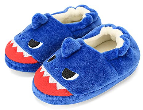 LACOFIA Pantofole Peluche per Bambino Ciabatte per Animali Scarpe da Casa Invernali Antiscivolo per Bimbo squalo Blu 26/27