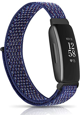 Niboow Armband Kompatibel mit Fitbit Inspire HR/Fitbit Inspire/Inspire 2/Ace 2, Dehnbares Weiches Gewebtes Nylon Atmungsaktives Ersatzarmband Zubehör Damen Herren Kinder für Fitbit Inspire HR-Blau