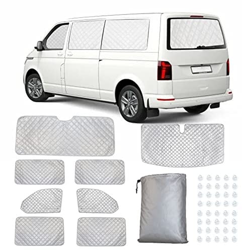 Opaltool 8 Teilige Sonnenschutz Auto Frontscheibe, Sonnenschutz Abdeckung Auto Internes Thermorollo-Set, Faltbare Frontscheibenabdeckung Ersatz für VW T5 T6