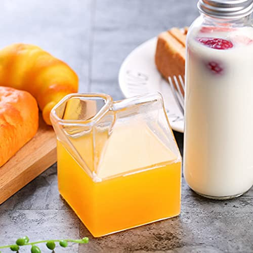 YUMILI Cartone di Vetro per Latte, 250ml Bicchiere da Cocktail Bicchiere Cartone di Latte, Riutilizzabile a Forma casa Tazza Latte Tazza Brocca, Versatore Bicchiere Acqua Tazza Succo Latte Cocktail