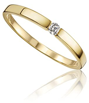 MIORE Diamant Schmuck Damen Solitär Verlobungsring mit 0.05 Ct Diamant Spannring aus Weißgold/Gelbgold 9 Karat (375) Gold