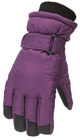 Skihandschuhe Kinder Winddichte Winterhandschuhe 7-12 Jahre Mädchen Jungen Winter Wasserdicht Schnee Handschuhe Rutschfest Gloves Fingerhandschuhe Fleece Warm Fausthandschuhe für (Purple, One Size)