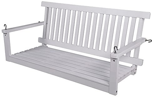 Lomadox Hängebank Gartenschaukel Hängeschaukel Schaukelbank aus Eukalyptus FSC 100% in White Washed, B/H/T: ca. 130/57/63 cm