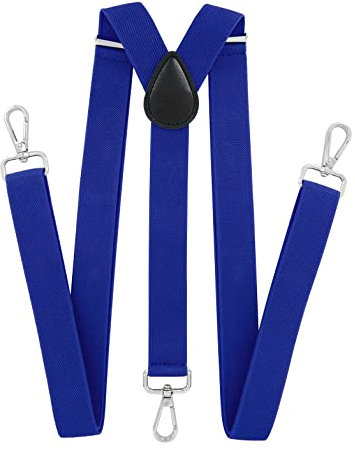 axy Herren Hosenträger mit 3 robusten Karabiner Verschluss 2,5 cm breit Y-Form stufenlos verstellbar (Blau)