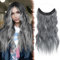 FESHFEN Secrets Hair Extensions Lange Gewellt Haarverlängerung Invisible Secret Haarextension Synthetik Haare Unsichtbarem Haarteile für Frauen Kupfer Kastanienbraun 40 cm Schwarz Mix Grau