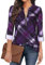 Gemulate Checked Shirts Womens Tops Zip Up Plaid Tunic Blouse Long 3/4 Sleeve Tops for Women UK Polo Top Spring Autumn Top -Purple 1, XXXL