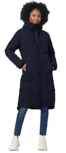 MARIKOO Damen Winterjacke Stepp Winter Jacke gesteppter Wintermantel warm lang Mantel [B949-Benik-Navy-Gr.L]