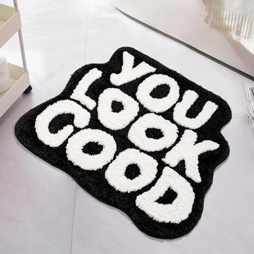 HAMON You Look Good Badvorleger Badematte Anti-Rutsch Wasserdichtes und unregelmäßiges Badematte Rutschfester Maschine Waschbar, für Küchentüren Badezimmerböden Nachttischböden 54 * 64cm (Schwarz)