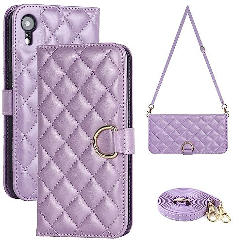 Ｈａｖａｙａ Coque iPhone XR avec Cordon Étui iPhone XR avec Porte Carte Portefeuille Étui à Rabat et Folio avec Cordon pour Femmes - Violet