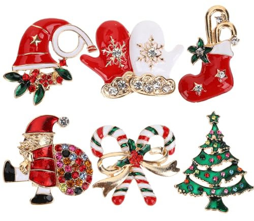 PACKOVE 6 St¨¹ Weihnachtsbrosche Weihnachtsfeier Weihnachten Brosche Anstecknadeln Kristall-Anstecknadel Weihnachtskleid-Brosche Urlaubsbrosche Anstecknadeln