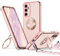 XYZ for Samsung Galaxy A54 5G Phone Case with Stand, Double Ring Holder Case Heart with Lanyard for Girls Women, Luxury Cute Bling Protective Phone Cover Case for Samsung A54 5G, Pink
