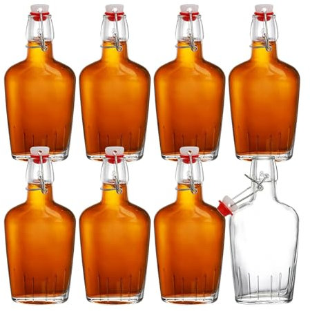 ANZAGA Set of 8 Swing Top Glass Flask, Airtight Stopper, Beer, Brewing Bottle for 2nd Fermentation,250ml