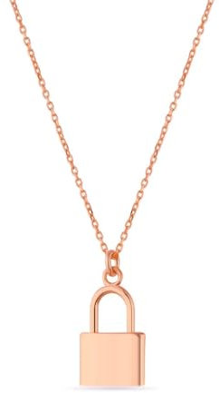 Einzelstück® Halskette mit Schloss Anhänger 925 Silber I personalisierbar mit Gravur I 925 Sterling Silber I14K Roségold vergoldet I Damenkette I Silberkette Collier Love Lock (Rosegold)